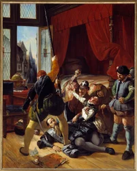 War of religion: Scene de la Saint Barthelemy, assassination of Briou, governor of the Prince of Conti, 24/08/1572