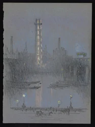 Shot Tower with Night Lights, from Embankment
