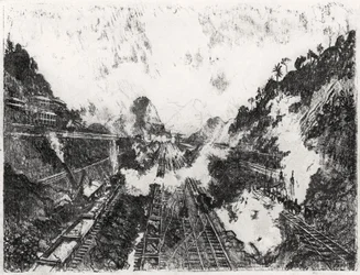 The Cut Looking towards Ancon Hill, plate XVII from The Panama Canal by Joseph Pennell