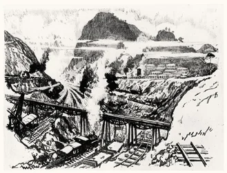 The Cut at Paraiso, plate XVI from The Panama Canal by Joseph Pennell