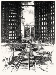 The Gates of Pedro Miguel, plate XIX from The Panama Canal by Joseph Pennell