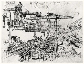 The Walls of Miraflores Lock, plate XXIII from The Panama Canal by Joseph Pennell