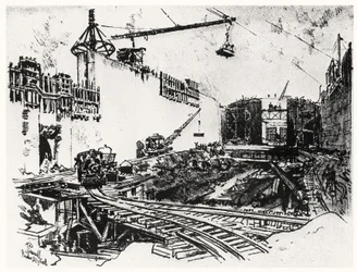 The Walls of Pedro Miguel, plate XX from The Panama Canal by Joseph Pennell