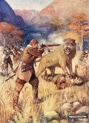 A Large Lion Sprang Upon One of the Men
