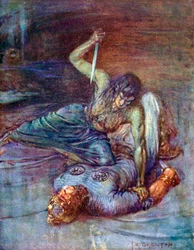 She Bore Him to the Ground and Kneeled Upon His Breast