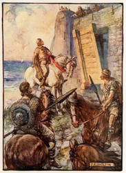 Macbeth Being Refused Entrance by Lady Macduff While Her Husband Escapes by Sea