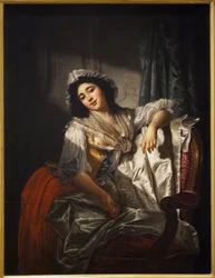 Portrait of Madame Sermet or the rose and the button. Painting by Joseph Roques (1754-1847), oil on canvas around 1788. French Art