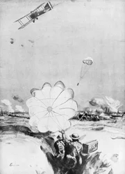 Aeroplane supplying ammunition to the British front line, World War I, 1914-1918