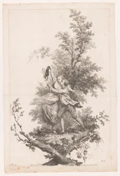 Man and Woman Embracing with a Hat Full of Grapes