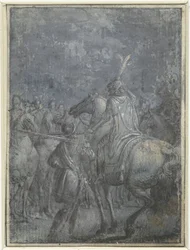 Army commander on horseback with other riders, Group of similar illustrations with knights and riders (series title)