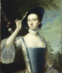 Portrait of a Lady by a Garland of Flowers, in a Landscape