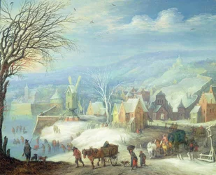 Winter landscape with numerous figures