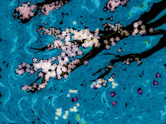 Cherry Blossoms Blue Swirls