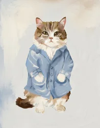 Cute Cat in Blue Coat