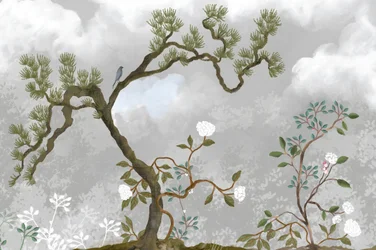 Tranquil Pine and Blossoms