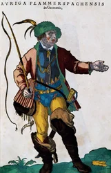 Costume of coachman in Germany, engraving from Habitus praecipuorum popularum