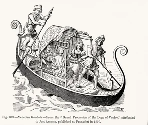 Venetian Gondola, from Grand Procession of the Doge of Venice, illustration from Science and Literature in the Middle Ages and the Renaissance, engraved by Paul Lacroix