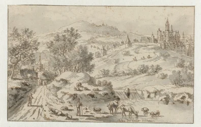 Mountainous Landscape with a Town on a Hill