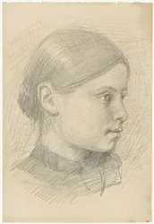Head of a girl with tightly drawn hair