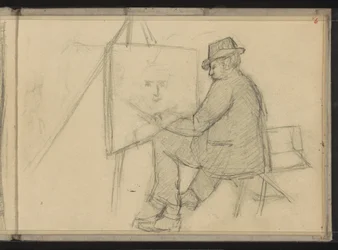 Artist seated behind an easel