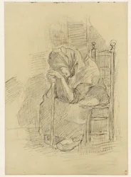 Seated Old Woman Leaning on a Stick