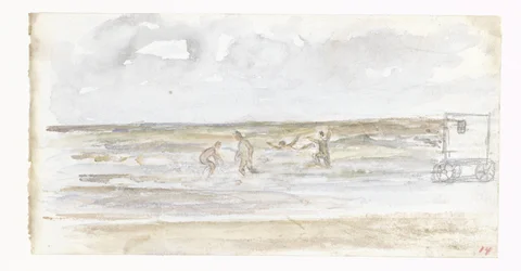 Bathers in the Sea and a Beach Carriage