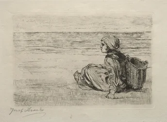 Girl with Basket Seated on the Shore