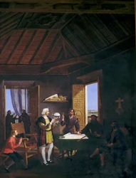 The Garcia Fernandez physicist Pera Juan Perez and Martin Alonso Pinzon conversing in the chapter house of the era monastery of La Rabida