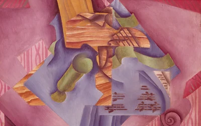 Still life with violin and glass
