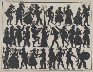 Sheet 1 of figures for Chinese shadow puppets, ca. 1850-70
