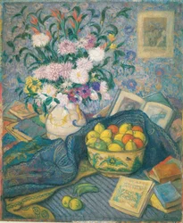 Vase with Bananas, Lemons and Books