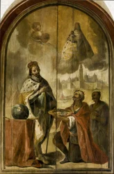 Ferdinand III of Castile - The Surrender of Seville - Rococo: Moorish King Axataf handed the keys of the city to King Ferdinand (1714-1783), c. 1750. 300 x 200. Seville City Hall