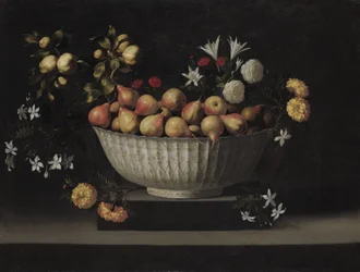 Flowers and Fruit in a China Bowl, c.1645