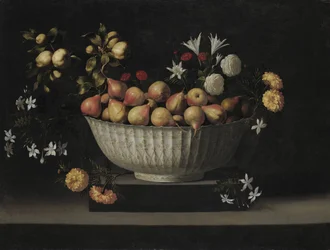 Flowers and Fruit in a China Bowl, c. 1645