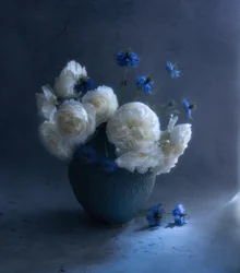 Dark Blue Floral Still Life