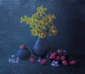 Yellow Daffodils And Strawberries