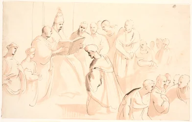 Figure Composition around a Seated, Reading Pope