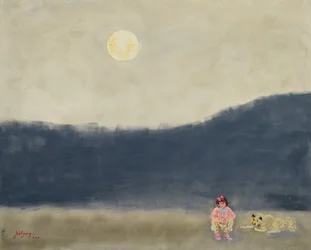 Child And Dog Moonlit Night