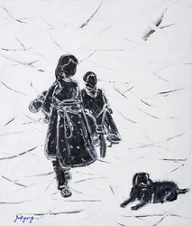 Children Walking Dog