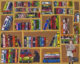 Cozy Bookshelf Reading Scene