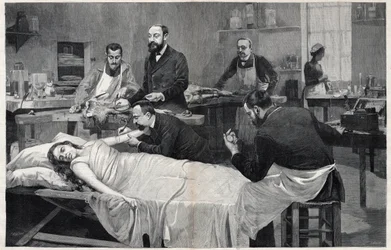 Patient Receiving a Blood Transfusion from a Goat