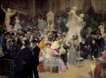 Belle Époque: “A Friday at the Salon des artistes français”. Members of the Parisian bourgeoisie meet on the occasion of social events. Detail. Painting by Jules Alexandre Grun (1868-1934), 1911. Sun. 3.6 x 6.16 m. Rouen, Musée des Beaux-Arts
