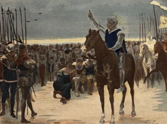 Gargantua, Winner of the Army of Picrochole, King of Lerne, Speaking to the Defeated. Gargantua. Illustration by Jules Garnier. In 