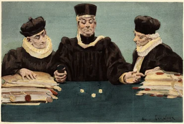 Justice Bridoye doing justice by launching some. Illustration by Jules Garnier. In 