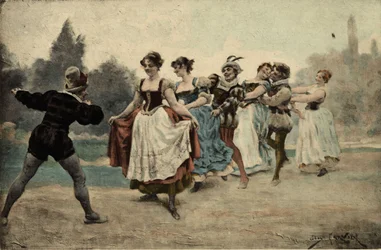 Men and women playing tail at the block (wolf