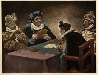 Men Playing Cards. Gargantua. Illustration by Jules Garnier. In 