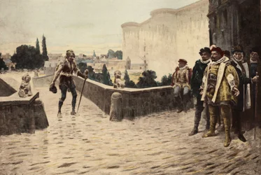 Panurge crossing the Charanton Bridge in Paris, and meeting Pantagruel. Illustration by Jules Garnier. In 