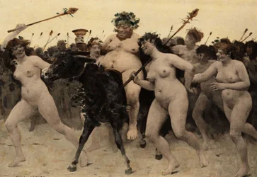 Sileneus on a Donkey Leading the Army of Bacchus During the Battle Between Bacchus and the Indians. Mosaic in the Temple of the Bottle. Pantagruel. Illustration by Jules Garnier. In 