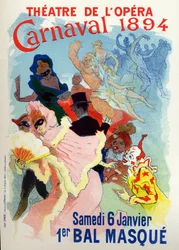 Entertainment. Masquerade ball at the Opera of Paris for the carnival. Poster by Jules Cheret, France