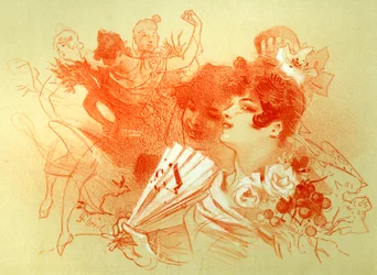 At the ball - drawing by Jules Cheret - young women and dancers - dance - private collection